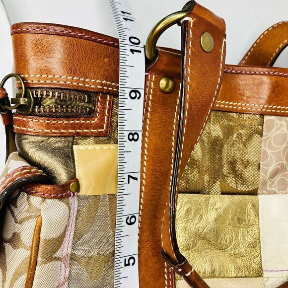 COACH #10002 Gold & Patchwork Leather Trim Tote / Shoulder Bag - Picture 11 of 14